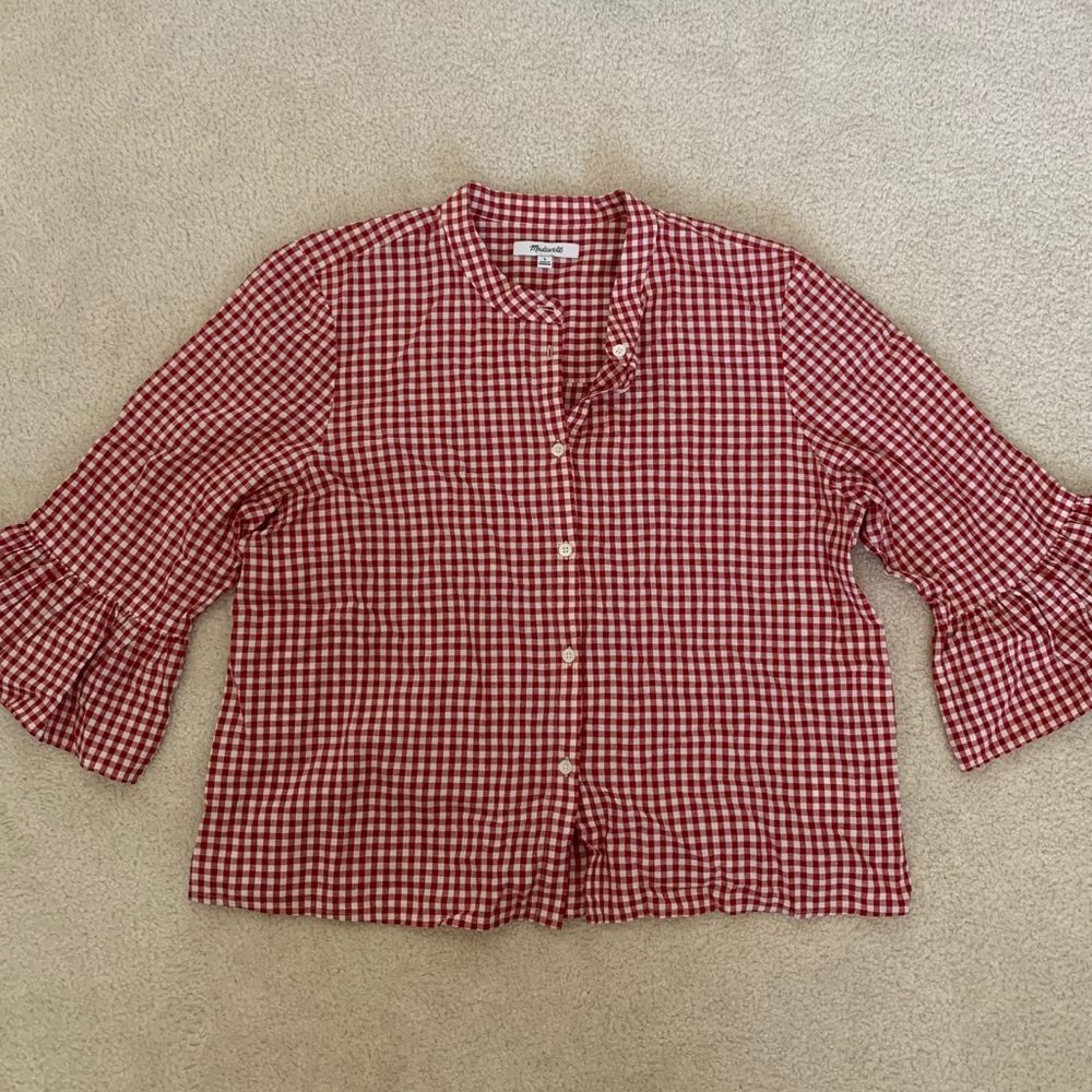 Madewell red white plaid short blouse
